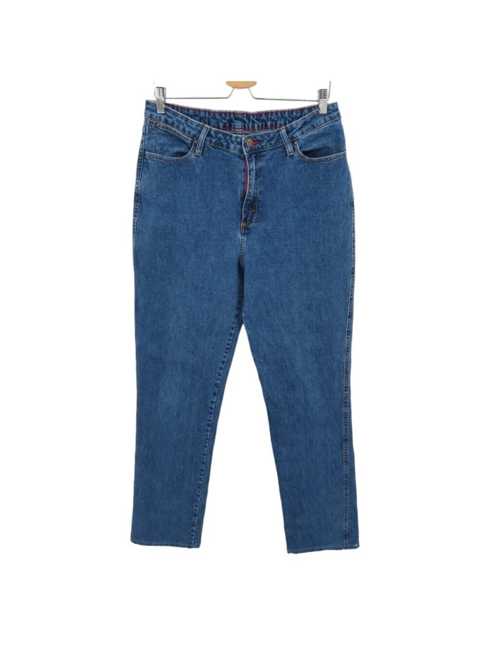 Wrangler Womens 13/14 x 34 Medium Blue Wash Denim Jeans Straight Leg Gold Stitch